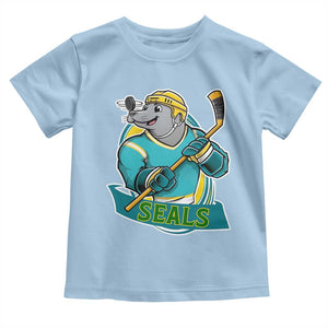 Cute Seal Playing Ice Hockey Toddler T Shirt Funny Winter Sports Gift TS12 Light Blue Print Your Wear
