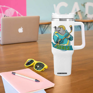 Cute Seal Playing Ice Hockey Tumbler With Handle Funny Winter Sports Gift TS12 Print Your Wear