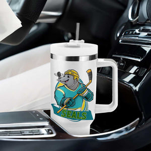 Cute Seal Playing Ice Hockey Tumbler With Handle Funny Winter Sports Gift TS12 Print Your Wear