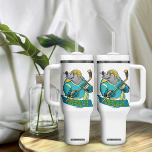 Cute Seal Playing Ice Hockey Tumbler With Handle Funny Winter Sports Gift TS12 Print Your Wear