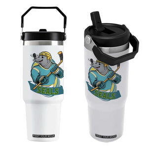Cute Seal Playing Ice Hockey Flip Straw Tumbler Funny Winter Sports Gift TS12 One Size: 30 oz White Print Your Wear