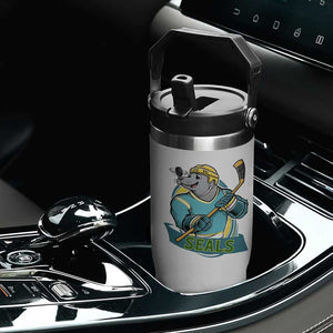 Cute Seal Playing Ice Hockey Flip Straw Tumbler Funny Winter Sports Gift TS12 Print Your Wear