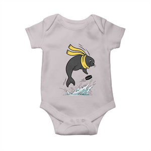 Funny Seal Playing Ice Hockey Baby Onesie Winter Sports Gift TS12 Ice Gray Print Your Wear