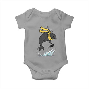 Funny Seal Playing Ice Hockey Baby Onesie Winter Sports Gift TS12 Sport Gray Print Your Wear
