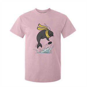 Funny Seal Playing Ice Hockey T Shirt For Kid Winter Sports Gift TS12 Light Pink Print Your Wear