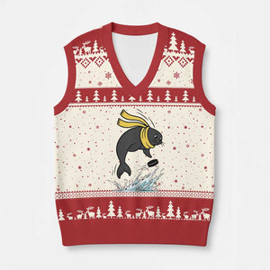 Funny Seal Playing Ice Hockey V-Neck Knit Sweater Vest Winter Sports Gift TS12 Beige Red Print Your Wear