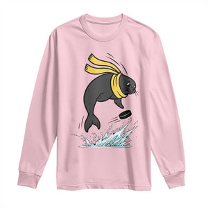 Funny Seal Playing Ice Hockey Long Sleeve Shirt Winter Sports Gift TS12 Light Pink Print Your Wear
