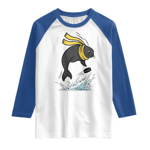 Funny Seal Playing Ice Hockey Raglan Shirt Winter Sports Gift TS12 White Royal Print Your Wear
