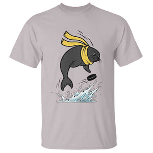Funny Seal Playing Ice Hockey T Shirt Winter Sports Gift TS12 Ice Gray Print Your Wear