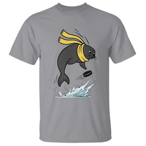 Funny Seal Playing Ice Hockey T Shirt Winter Sports Gift TS12 Sport Gray Print Your Wear