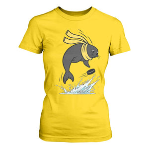 Funny Seal Playing Ice Hockey T Shirt For Women Winter Sports Gift TS12 Daisy Print Your Wear
