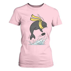 Funny Seal Playing Ice Hockey T Shirt For Women Winter Sports Gift TS12 Light Pink Print Your Wear