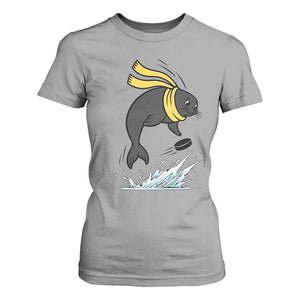 Funny Seal Playing Ice Hockey T Shirt For Women Winter Sports Gift TS12 Sport Gray Print Your Wear