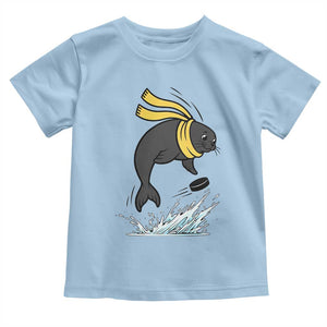 Funny Seal Playing Ice Hockey Toddler T Shirt Winter Sports Gift TS12 Light Blue Print Your Wear