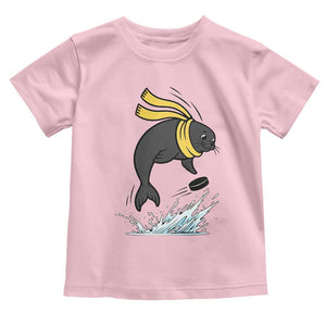 Funny Seal Playing Ice Hockey Toddler T Shirt Winter Sports Gift TS12 Light Pink Print Your Wear
