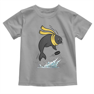 Funny Seal Playing Ice Hockey Toddler T Shirt Winter Sports Gift TS12 Sport Gray Print Your Wear