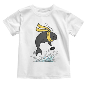 Funny Seal Playing Ice Hockey Toddler T Shirt Winter Sports Gift TS12 White Print Your Wear