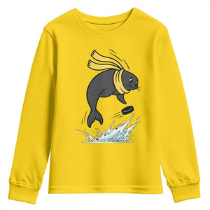 Funny Seal Playing Ice Hockey Youth Sweatshirt Winter Sports Gift TS12 Daisy Print Your Wear