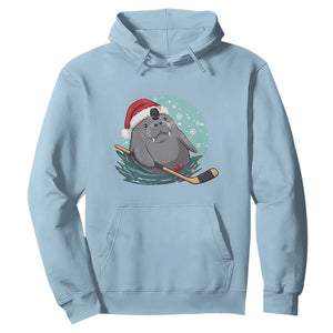 Snowy Seal Ice Hockey Lover Hoodie Funny Christmas Gift TS12 Light Blue Print Your Wear