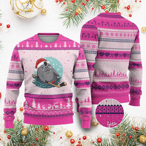 Snowy Seal Ice Hockey Lover Ugly Christmas Sweater Funny Xmas Gift TS12 Hot Pink Print Your Wear