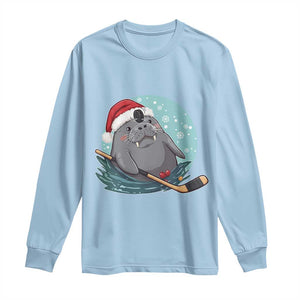 Snowy Seal Ice Hockey Lover Long Sleeve Shirt Funny Christmas Gift TS12 Light Blue Print Your Wear