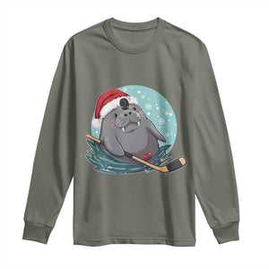 Snowy Seal Ice Hockey Lover Long Sleeve Shirt Funny Christmas Gift TS12 Military Green Print Your Wear