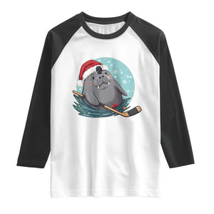Snowy Seal Ice Hockey Lover Raglan Shirt Funny Christmas Gift TS12 White Black Print Your Wear