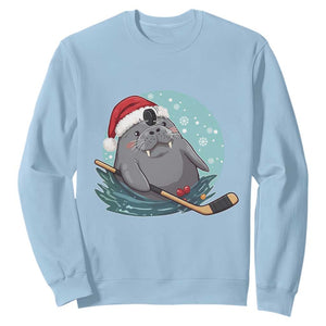 Snowy Seal Ice Hockey Lover Sweatshirt Funny Christmas Gift TS12 Light Blue Print Your Wear