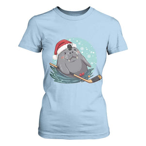 Snowy Seal Ice Hockey Lover T Shirt For Women Funny Christmas Gift TS12 Light Blue Print Your Wear