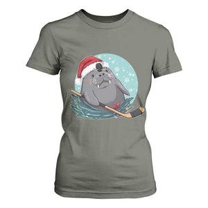 Snowy Seal Ice Hockey Lover T Shirt For Women Funny Christmas Gift TS12 Military Green Print Your Wear