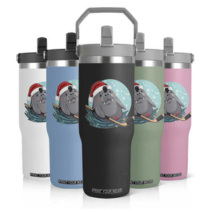 Snowy Seal Ice Hockey Lover Flip Straw Tumbler Funny Christmas Gift TS12 Print Your Wear