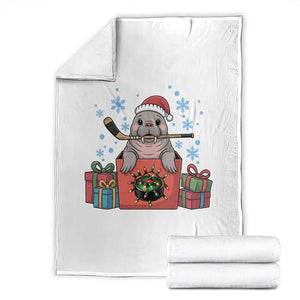 Santa Seal Playing Ice Hockey Throw Blanket Funny Christmas Gift TS12 White Print Your Wear