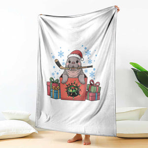Santa Seal Playing Ice Hockey Throw Blanket Funny Christmas Gift TS12 Print Your Wear