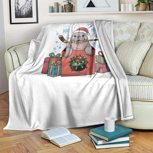 Santa Seal Playing Ice Hockey Throw Blanket Funny Christmas Gift TS12 Print Your Wear