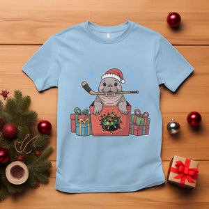 Santa Seal Playing Ice Hockey T Shirt Funny Christmas Gift TS12 Light Blue Print Your Wear