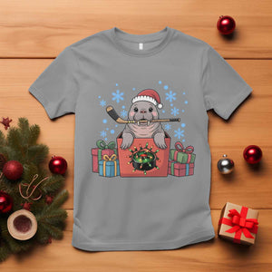 Santa Seal Playing Ice Hockey T Shirt Funny Christmas Gift TS12 Sport Gray Print Your Wear