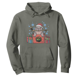 Santa Seal Playing Ice Hockey Hoodie Funny Christmas Gift TS12 Military Green Print Your Wear