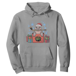 Santa Seal Playing Ice Hockey Hoodie Funny Christmas Gift TS12 Sport Gray Print Your Wear
