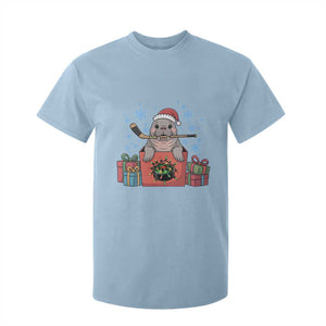 Santa Seal Playing Ice Hockey T Shirt For Kid Funny Christmas Gift TS12 Light Blue Print Your Wear