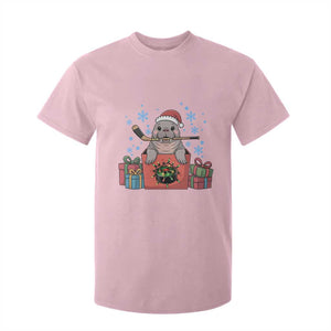 Santa Seal Playing Ice Hockey T Shirt For Kid Funny Christmas Gift TS12 Light Pink Print Your Wear
