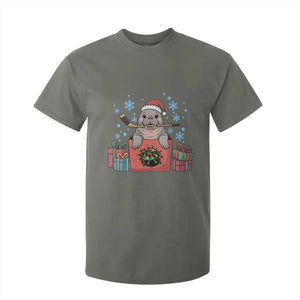 Santa Seal Playing Ice Hockey T Shirt For Kid Funny Christmas Gift TS12 Military Green Print Your Wear