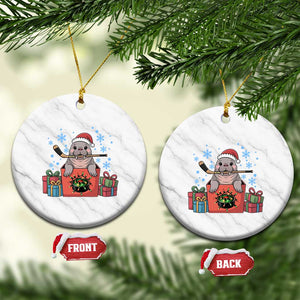 Santa Seal Playing Ice Hockey Ceramic Ornament Funny Christmas Gift TS12 1pc White Marble Print Your Wear