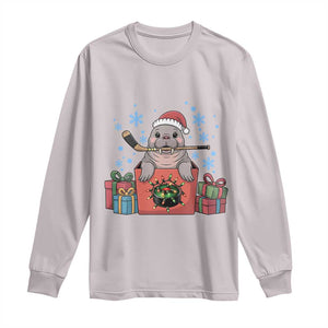 Santa Seal Playing Ice Hockey Long Sleeve Shirt Funny Christmas Gift TS12 Ice Gray Print Your Wear