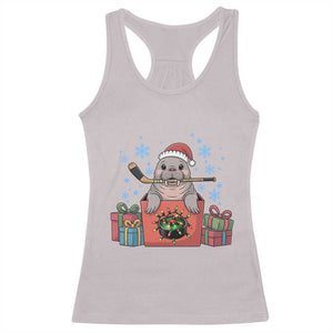 Santa Seal Playing Ice Hockey Racerback Tank Top Funny Christmas Gift TS12 Ice Gray Print Your Wear