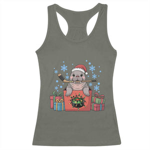 Santa Seal Playing Ice Hockey Racerback Tank Top Funny Christmas Gift TS12 Military Green Print Your Wear