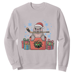 Santa Seal Playing Ice Hockey Sweatshirt Funny Christmas Gift TS12 Ice Gray Print Your Wear