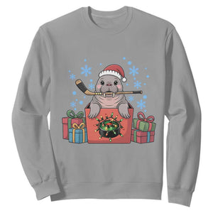 Santa Seal Playing Ice Hockey Sweatshirt Funny Christmas Gift TS12 Sport Gray Print Your Wear