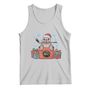 Santa Seal Playing Ice Hockey Tank Top Funny Christmas Gift TS12 Ash Print Your Wear