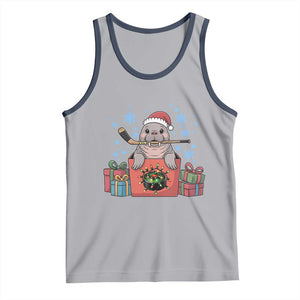Santa Seal Playing Ice Hockey Tank Top Funny Christmas Gift TS12 Athletic Heather Navy Print Your Wear