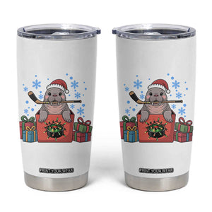 Santa Seal Playing Ice Hockey Tumbler Cup Funny Christmas Gift TS12 White Print Your Wear